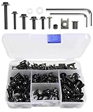 Xibao 177PCS Kit Visserie Moto,Kit de Boulons de Carénage de Motos,Boulons de Carénage En Aluminium,Ensemble de Capots de vis de Moto,Convient à la Plupart des Motos,Sports Motorisés (Noir)