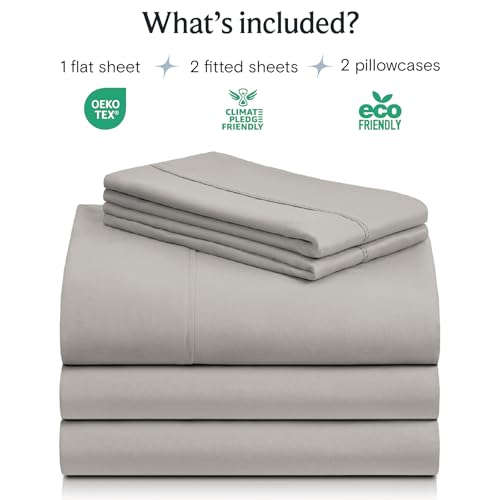 Image of LuxClub 5 PC Split King Sheet Set, Breathable Luxury Bed Sheets, Deep Pockets 18 inch Eco Friendly Wrinkle Free Cooling Sheets Machine Washable Hotel Bedding Silky Soft - Light Taupe Split King