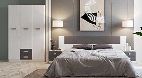 PEGANE Ensemble Chambre à Coucher, tête de lit + Table de Chevet + Armoire Coloris Andersen, Graphite