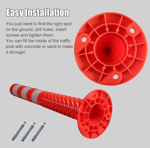 Flexible Plastic Safety Bollards for Parking Lots - Reflective Driveway Security Posts with Mounting Bolts