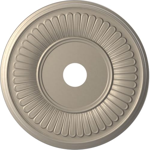 Image of Ekena Millwork CMP22BECSV Berkshire Thermoformed PVC Ceiling Medallion (Fits Canopies up to 10 1 /8 inch), 22 inchOD x 3 1 /2 inchID x 1 inchP, Metallic Silver Metallic