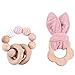 Mamimami Home 2pc Bebé Conejito De Mordedor De Madera Cuentas De Ganchillo Coloridas Pulsera DIY Dentición De Silicona Masticable Natural Anillos Orgánicos Sonajero Para Dentición (Rosa)