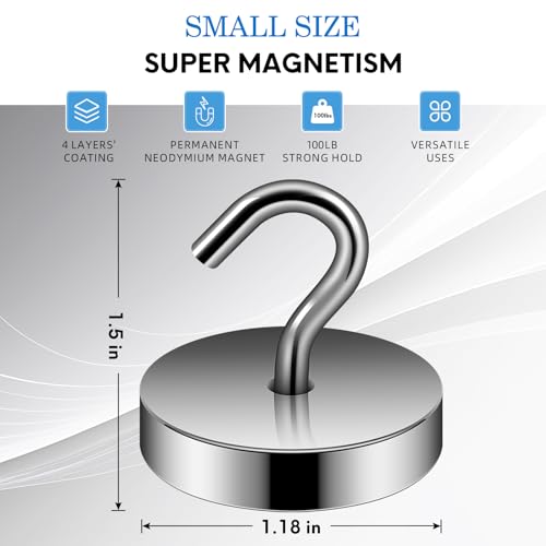 Image of Neosmuk Magnetic Hooks Steel Tube Design for Cruise,100lb+ Grey,10 Pack | Cruise Ship Essentials,Heavy Duty Magnett Hooks for Cabins, Refrigerator, Grill, Hanging, and Travel Extra Strong Must-Haves