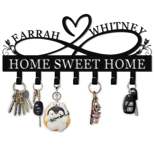 PSUNEY Cabide de chaves personalizado, pendurar chaves de parede suporte para chaves de metal, organizador de chaves com nome personalizado, pendurar chaves decoração para cozinha quarto porta