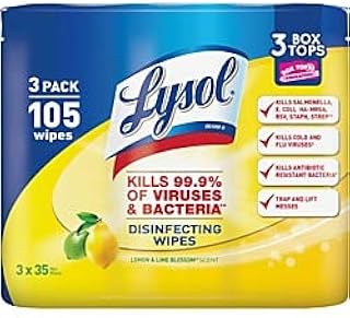 LYSOL 82159 Disinfecting Wipes, 7 x 8, Lemon and Lime Blossom, 35/Canister, 3/Pack