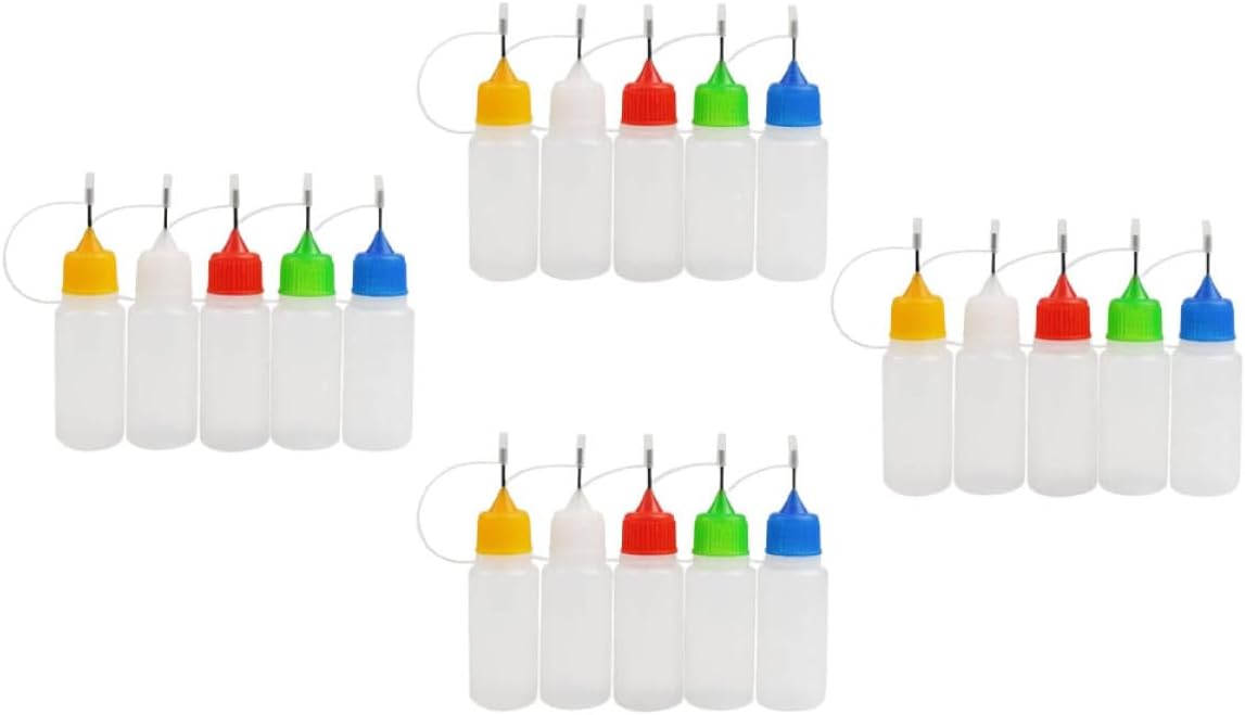 20 Pcs 30ml Needle Tip Refillable Squeeze Bottles with Lids, Semi- Plastic Dispensing Bottles for Glue, Paint, and Precision Liquid Application in Lab and Craft Use Random Color