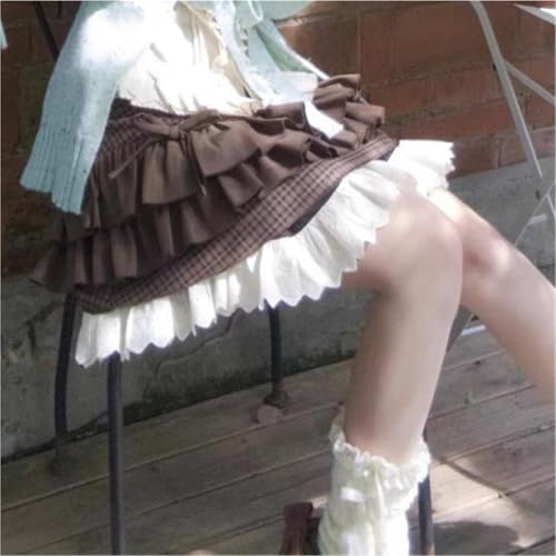Women Kawaii Lace Patchwork Bow Cake Skirt Femme High Waist Preppy All Match A Line Skirts4