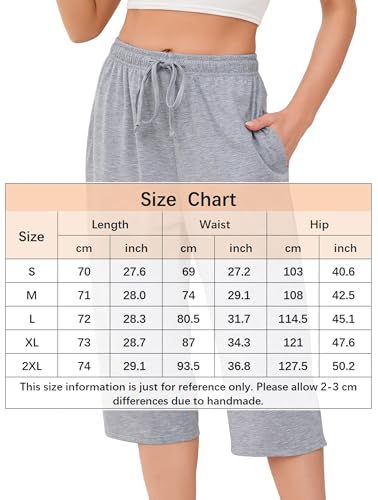 Vlazom Bawełniane damskie spodnie piżamowe Capri Lounge Pants na co dzień, casual, krótkie piżamy, spodnie z kieszeniami i sznurkiem, jasnoszary, XL
