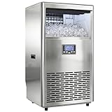 HOMCOM Kommerzielle Eiswürfelmaschine 45kg/24H Eismaschine mit 13 kg Speicher, Timer, Innnenbeleuchtung, selbstreinigend Ice Maker Machine aus Edelstahl mit Eisschaufel für Büro, Restaurant, Bar, Café