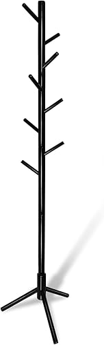 Miniatura 1 de YEVONNIE Perchero sólido, perchero de madera con 3 opciones de altura y 8 ganchos, perchero independiente resistente para ropa, bolsassombreros,