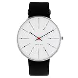 ARNE JACOBSEN 腕時計 40mm 北欧デザイン 日常生活防水 (秒針のない静音設計) BANKERS 53102-2001 ホワイト ブラックレザー