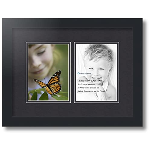 ArtToFrames Collage Photo Frame Double Mat with 2-5x7 inch Openings with Black Frame and Black Top Mat