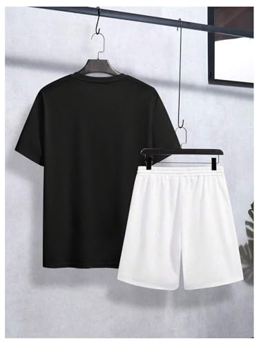 Verdusa Men's 2 Piece Tracksuit Letter Print Graphic Tees and Workout Shorts with Pockets2