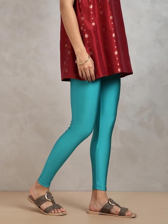 Image of TWIN BIRDS Shimmer Leggings for Women | Shiny Stretch Ethnic Wear Pants