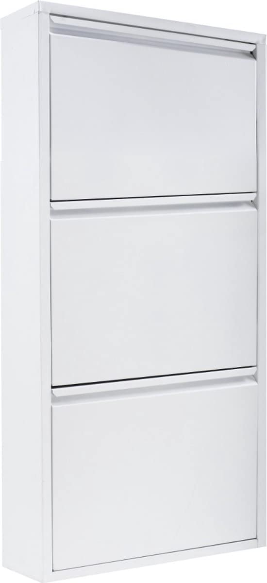 Jan Nowak Schuhschrank Weiß, Schmal – 4 Klappen, 96x90x17 Cm, Metall, Wandmontage Für Kleine Räume