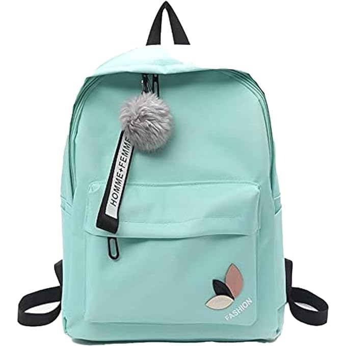Girls' Black Backpack with Pom Pom Keychain, Waterproof-image-12