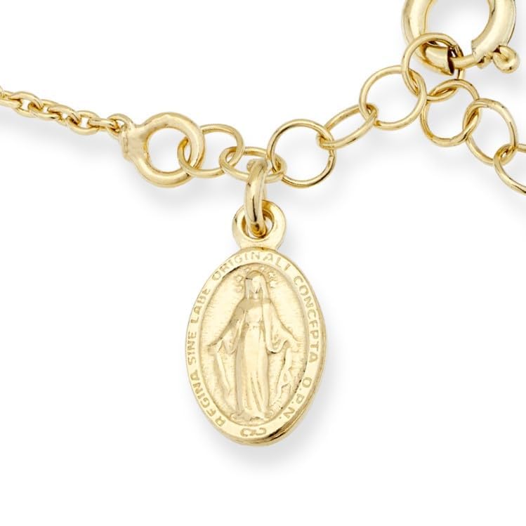 HCTCPALS Gold Silver Bracelet for Women Italian Rosary Bracelet Cross Charm Virgin Mary Coin Pendant Bead Chains Jewelry Gifts 8.7 inches4