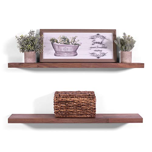 Dakoda Love Floating Shelves | Butcher Block | Solid Walnut | Premium Craftsman Quality | Easy Hidden Bracket Wall Mount | Set Of 2 (48" L X 8" D) #TOP1