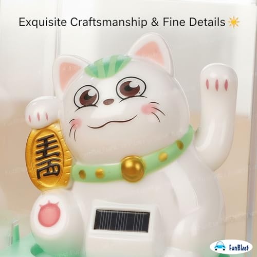 Image of FunBlast Maneki Neko Lucky Cat, Waving Arm Solar Powered Good Luck Wealth Welcoming Display Car Decor Paw Up with Arm, Decor Item for Home, Office and Car (Green)