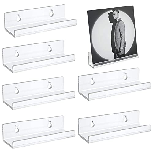 Lambo 6 soportes acrílicos para discos de vinilo acrílico, estante de montaje en pared, accesorios de acrílico transparente, soporte para almacenamiento de LP, estante de pared acrílico flotante, 10 x