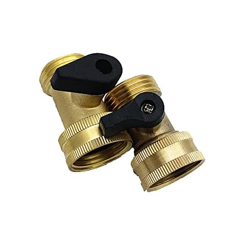 VOANZO 2 Pieces Heavy Duty Brass Garden Hose Connector with Shut Off Valve Brass Water Hose Parts 3/4 Inlet and Outlet Thread Cover