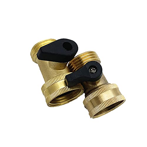 VOANZO 2 Pieces Heavy Duty Brass Garden Hose Connector with Shut Off Valve Brass Water Hose Parts 3/4 Inlet and Outlet Thread