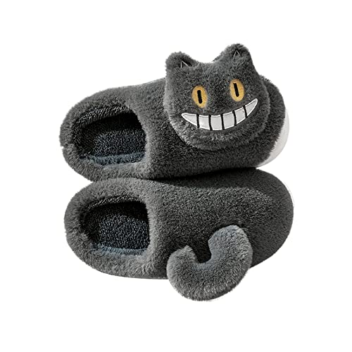 AONETIGER Chaussons Femme Pantoufles Confort Moelleux Maison Chausson Homme Hiver Chaud Fourrure Doublure Pantoufle en Peluche Antidérapant Intérieur/extérieur(36/37EU,Chat Gris) Cover