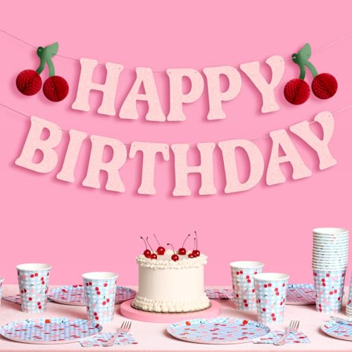 Consejos para Comprar Foto prop para fiestas y cumpleaños para comprar online. 49 xo, Fetti - Bandera de cereza de feliz cumpleaños - Rosa purpurina, 6.5 pies | Guirnalda de cereza 3D, decoración de cumpleaños, cartel de fiesta de acordeón, telón de fondo...