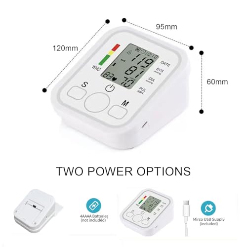 Okaywork tensiometro de brazo digital aparato tension arterial pantalla LCD,medición automática de la presión arterial y el pulso en el brazo con detección arritmias memoria de 2x99 para uso doméstico - imagen 2