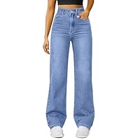 Uwdiohq Jeans for Women UK Wide Leg High Waisted Pull On Stretch Comfy Palazzo Trousers Casual Denim Soft Pants with Multipe Pockets Everyday Wear Flared White Leggings Straight with for UK
