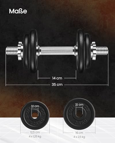 Foto von SONGMICS Hanteln, Hantelset aus Gusseisen, Kurzhanteln, 2 x 10 kg, verstellbar, Workout, Fitnesstraining, Gewichtheben für Zuhause, Fitnessstudio, tintenschwarz SYL20T