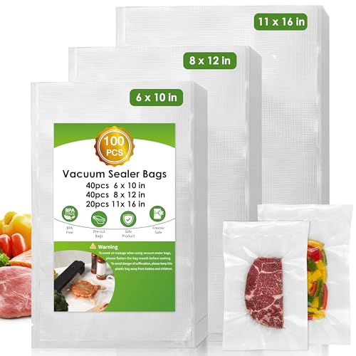 Image of Moretoes 100pcs Vacuum Sealer Bags, Food Saver Bags 20 Gallon 11 inch x 16 inch and 40 Quart 8 inch x 12 inch and 40 Pint 6 inch x 10 inch, BPA Free, Pre-cut Commercial Grade Vac Seal Meal Bags for Food Storage