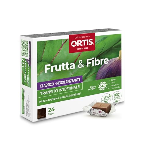 Ortis - Frutta & Fibre Classico 24 Cubetti - Integratore Alimentare Che Aiuta a Regolare il Transito intestinale - Pigrizia intestinale Frequente -100% Naturale a Base di Rabarbaro e Fichi