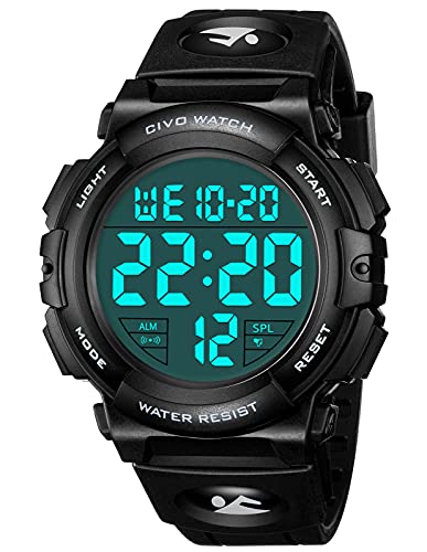CIVO Men's Digital Sport Watch: Oversized Big Numbers LCD - Read Time at a Glance While Running No Need to Stop - Clear as Wall Clock from 4M - 5ATM Waterproof for Outdoor Running & Camping