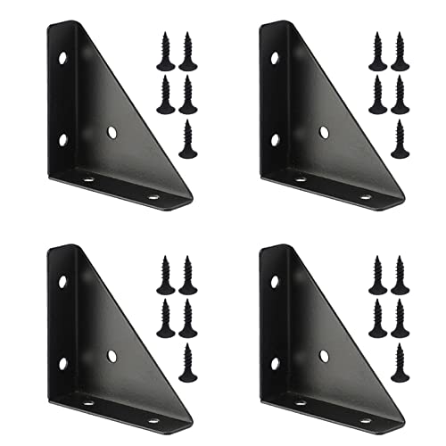 Joyangy 4Pcs Black Bed Corner Braces Right Angle Bracket, 66Mm X 66Mm Metal Corner Brace Brackets, Corner Shelf Support Brackets For Bed, Table, Cabinet #TOP9