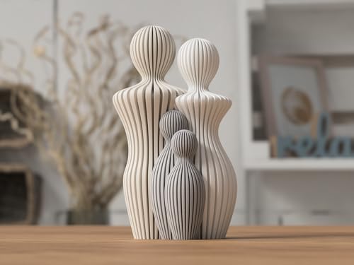 Generico - Generico Sculpture décorative moderne en PLA, figurines minimalistes, art contemporain pour la maison, décoration 3D imprimée, cadeau personnalisable (parents avec 2 enfants)