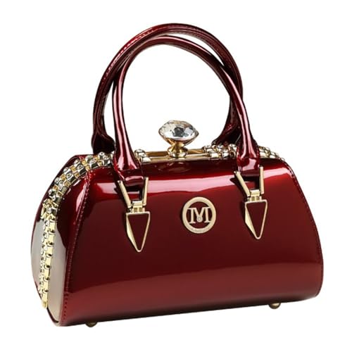 Nucucina Fashion Rhinestone Evening Bag for Women Top Handle Crossbody Handbags Leather Purses Small Hard Shoulder Bags (Red)