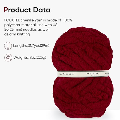 Image of 8 Jumbo Packs Chunky Chenille Yarn for Crocheting, 31.7 yds, 8 oz Each Skein Bulky Thick Fluffy Yarn for Knitting, Super Bulky Chunky for Hand Knitting Blanket, Soft Plush - Wine Red