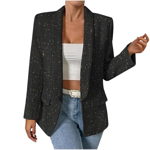 Tweed Blazers for Women Business Casual Long Sleeve Double Breasted Jackets Open Front Elegant Work Office Suits3