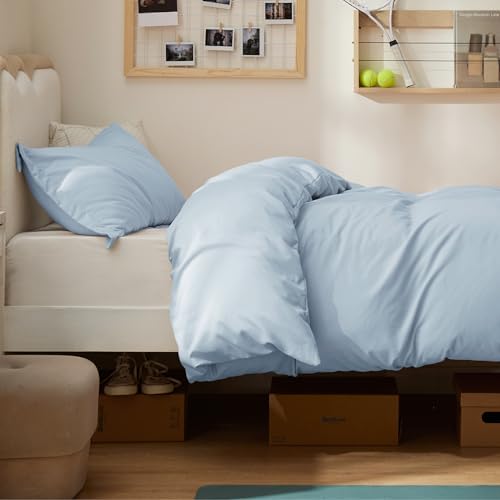 Image of Bedsure Twin /Twin XL Duvet Cover, Double Brushed Bedding Set, Light Blue | For Kids & Adults, 68 inchx90 inch Comforter Cover, Hotel Luxury, All Season, Breathable, Easy Care, Lightweight, Zipper Closure