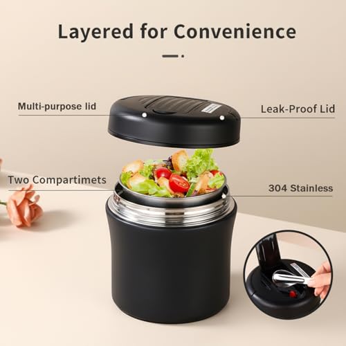 Termo para comida caliente aislado de boca ancha con vajilla plegable de acero inoxidable 3