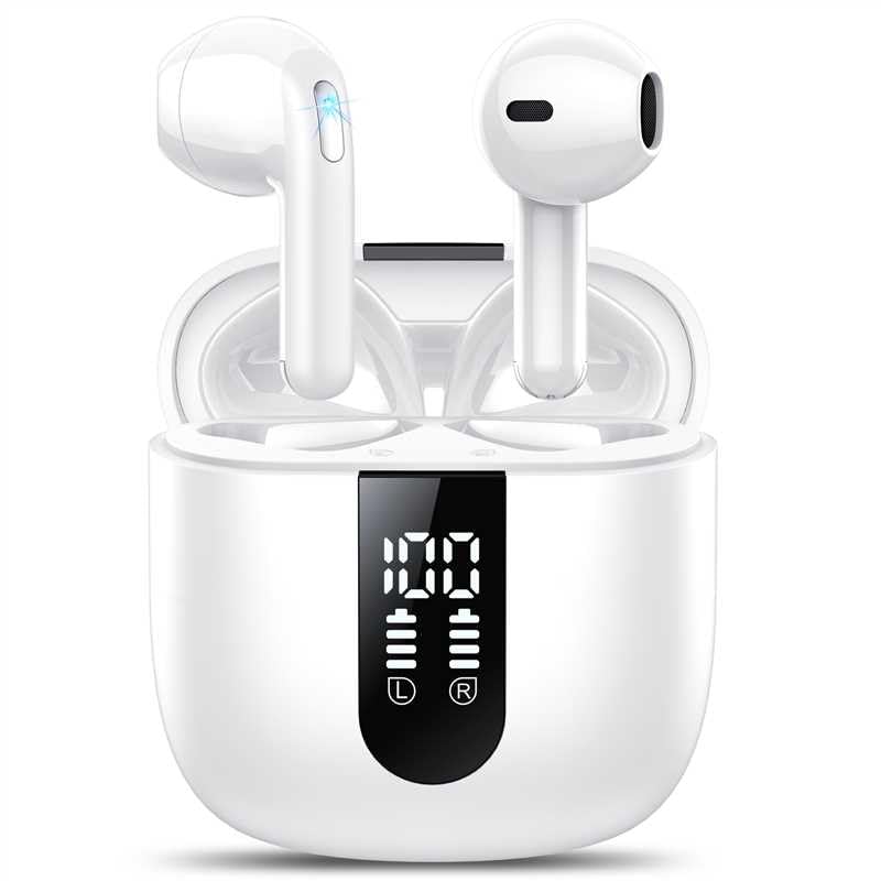 TIMU Cuffie Bluetooth, Auricolari Bluetooth 5.4 Stereo HiFi con 4 ENC Mic,Cuffie Wireless con LED Display 50 Ore, Cancellazione Rumore Cuffiette Bluetooth, Bianco