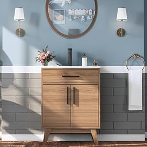 AMERLIFE 24.5″ Bathroom Vanity with Sink Combo, Mid-Century Modern Small Single Bathroom Cabinet Set, Integrated Sink, Soft Closing Doors with Metal Handles, Bath Vanity Brown