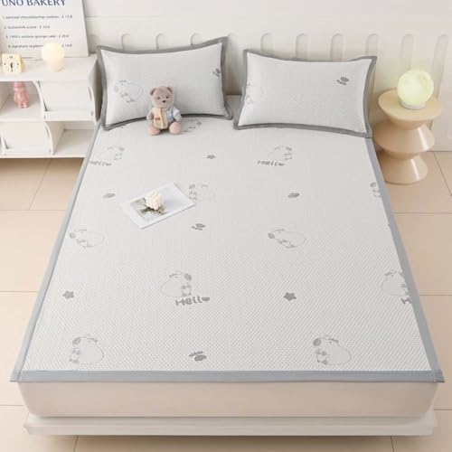Juego de sábanas, sábana bajera fresca con fundas de almohada, tacto fresco, absorbe la humedad, resistente al encogimiento y a la decoloración, sábanas suaves de látex de seda de hielo (90 x 200 cm