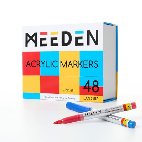 Image of MEEDEN Acrylic Paint Markers: 48 Colors Brush Tip Acrylic Markers with Automatic Ink Control System - 7.5ml Large Capacity Water-Based Paint Markers for Beginners Artists Adults Art Crafts Gifts