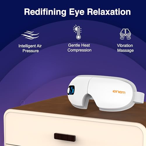 Image of Enem Eye Massager | with Lukewarm Heat | Eye Massager for Stress Relief | Reduce Eye Strain | Relief from Stress | Air Compression Massage | 5 Modes | Bluetooth | Improves Sleep (Electric Eye Massaager)