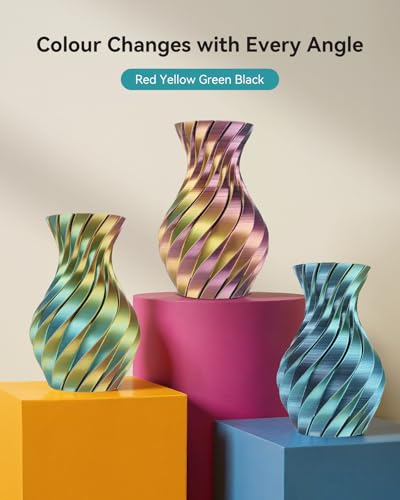 Image of SUNLU Silk PLA+ Filament 1.75mm, Chrome Like Gloss Finish, Smooth Silk Texture, Four Color Appearance from Different Angles, 1kg(2.2lbs) PLA Plus 3D Printer Filament, Red Yellow Green Black