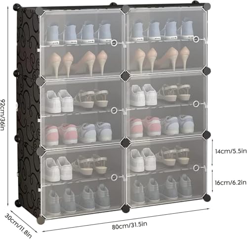 Image of Strassis Design Plastic Shoe Rack for Home with Door, 6 Door 12 Shelf | DIY Shoe Stand Organizer Cabinet for 24 Pairs Storage | Portable Slipper & Chappal Stand