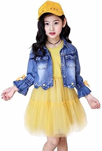 Amazon Burning Go 子供服 女の子 デニム ジャケット ワンピース ノースリーブ チュチュ アウター 長袖 花 刺繍 春コート 2点セット お花見 春秋 カジュアル 防寒 コート ジャケット 通販