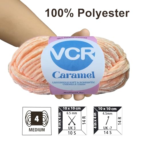 Image of VCR Light Peach Caramel Yarn, 100 Grams Hank, 115 Meters Length, Premium Polyester Ball for Crochet and Knitting, Soft Crosia Threads, Pack of 1 Yarn, Suitable for DIY Crafts